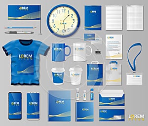 Corporate Branding identity template design. Stationery mockup for shop with modern blue structure. Business style