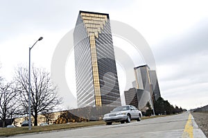 Corporate Buildings With Road And Car