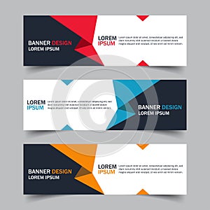 Corporate business banner template in blue, red and yellow color. Set of horizontal advertising business banner layout template