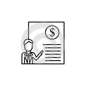 Corporate and business, business man, manager, money, report icon