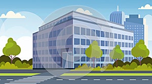 Corporate business center modern office building view cityscape background flat horizontal