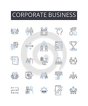 Corporate business line icons collection. Governmental administration, Professional establishment, Financial industry