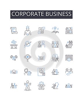 Corporate business line icons collection. Governmental administration, Professional establishment, Financial industry