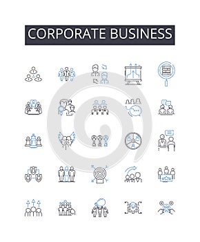 Corporate business line icons collection. Governmental administration, Professional establishment, Financial industry