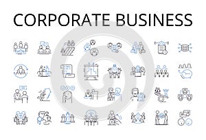 Corporate business line icons collection. Governmental administration, Professional establishment, Financial industry