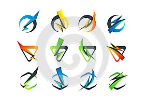 Corporate business logo, flash symbol icon and thunderbolt concept design