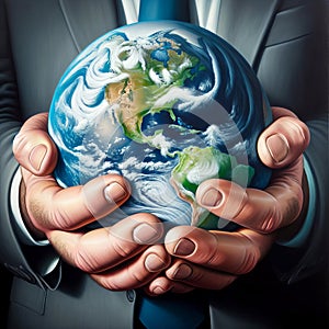 Corporate Business Man Holding Planet Earth