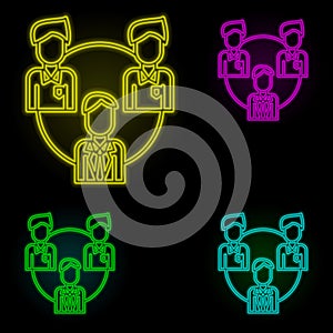 Corporate and business, management, people, team, teamwork neon color set icon. Simple thin line, outline vector of corporate and