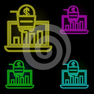Corporate and business, online shopping neon color set icon. Simple thin line, outline vector of corporate and business icons for