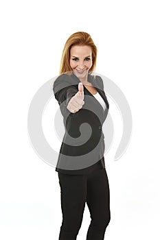 Corporate business portrait attractive blond hair businesswoman smiling happy and confident success concept