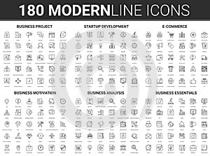 Corporate business startup vector illustration, flat thin line icon set of financial data technology, success strategy