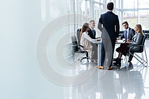 Corporate business team and manager in a meeting, close up