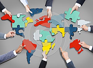 Corporate Business Team World Map Jigsaw Puzzle Concept