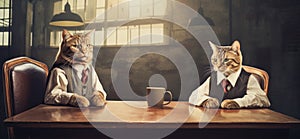 Corporate Cats in Business Suits. Feline Executives In Discussion. Generative AI