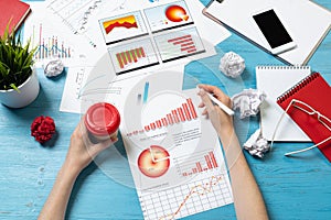 Corporate consultant analyze financial diagram