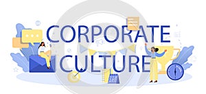 Corporate culture typographic header. Corporate relations. Business ethics.