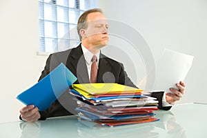 Corporate employee with files