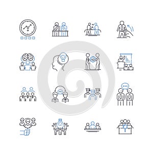 Corporate employees line icons collection. Collaboration, Professionalism, Productivity, Innovation, Communication