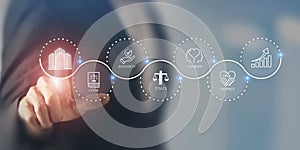 Corporate ethics and growth concept. Interacts with a corporate ethics.