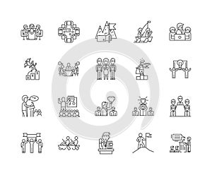 Corporate events line icons, signs, vector set, outline illustration concept