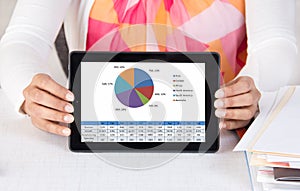 Corporate executive showing tablet computer with chart
