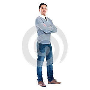 Corporate, fashion and business man on a white background for leadership, motivation and career. Professional worker