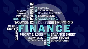 Corporate finance and accounting related words word cloud.