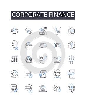 Corporate finance line icons collection. Rapids, Thrill, Adventure, Paddle, Helmet, Lifejacket, Guide vector and linear