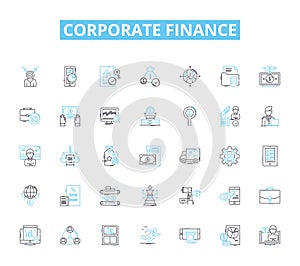 Corporate finance linear icons set. liquidity, valuation, leverage, capital, investment, profit, cash flow line vector