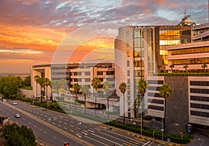 Corporate and financial offices in Sandton Johannesburg Gauteng South Africa at sunset