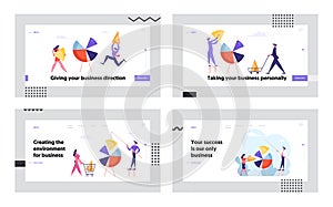 Corporate Financial Statistics Analysing Cooperation Landing Page. Businesspeople Characters Set Up Huge Data Analysis