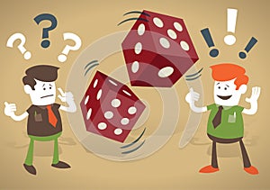 Corporate Guys play with casino dice.