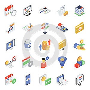 Corporate Icons in Modern Isometric Style