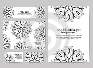 Corporate identity. Business card, invitation, envelope and banner. Floral mandala pattern. Vector illustration.