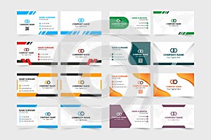 Corporate identity card collection for employees. Modern business card bundle design with blue and golden colors. Professional