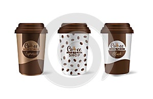 Corporate identity coffee industry. Template of paper cups for drinks.