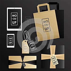 Corporate identity design template set. Mock-up package, gift shop.