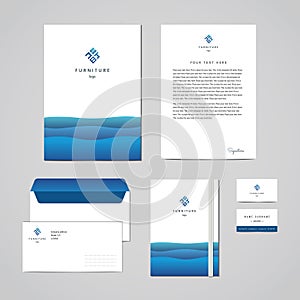 Corporate identity furniture company blue design template. Documentation for business