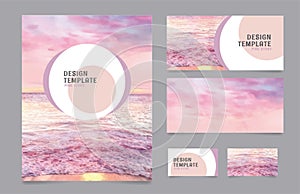 Corporate identity presentation design, sea at dawn, delicate pink background