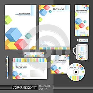 Corporate identity template with color cube elements.