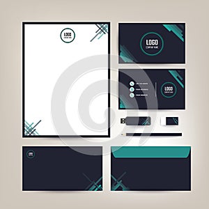 Corporate identity template design with a black and green colors Business set stationery