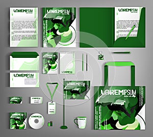 Corporate identity template. Green set with paint stains.
