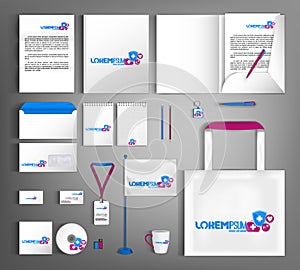 Corporate identity template for medical and pharmaceutical business. Abstract pattern with medicines.