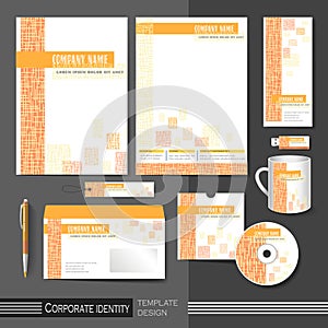 Corporate identity template with orange mesh elements.