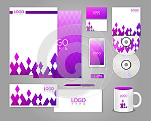 Corporate identity template with purple rhombuses