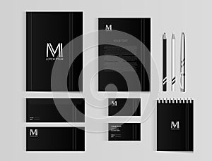 Corporate identity template set. Business stationery mock-up with logo template. Set of envelope, notebook, card, folder, paper ba