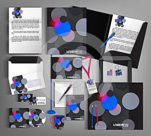 Corporate identity template. Set with gray and blue circles.