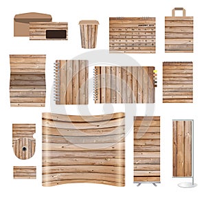 Corporate identity templates with texture of wood background