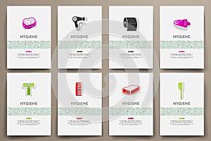 Corporate identity vector templates set with doodles hygiene theme