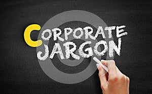 Corporate jargon text on blackboard